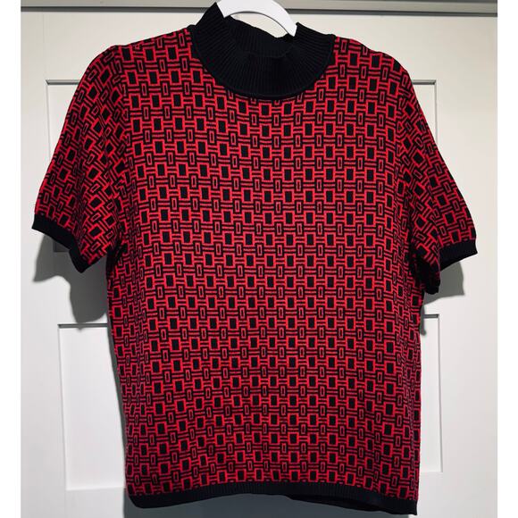 Westbound Vintage Pullover Mock Neck Sweater Red/Black Geometric Size L RN58909 - Picture 1 of 7